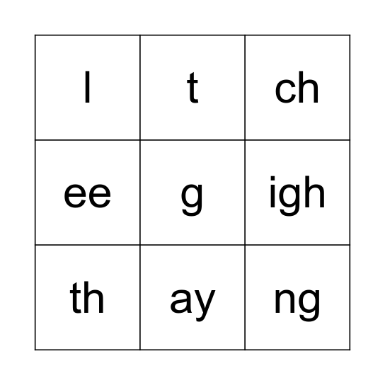 Set 1 sounds Bingo Card