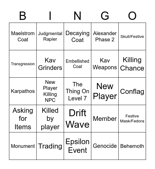 Depths Of Reality Bingo Card