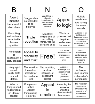 Grade Nine Review - English Course Terms Bingo Card