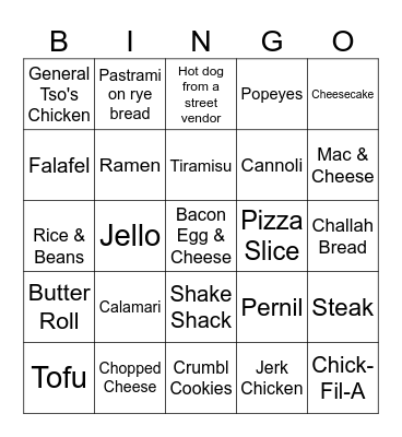 Food Bingo Card