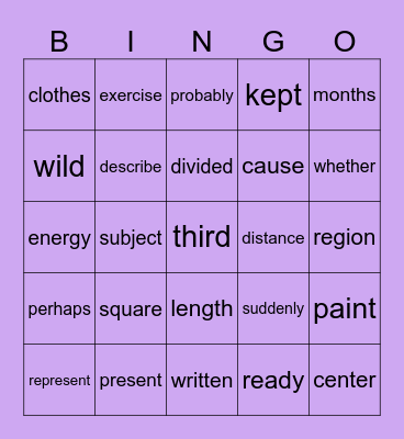 6th Grade Sight Words Bingo Card