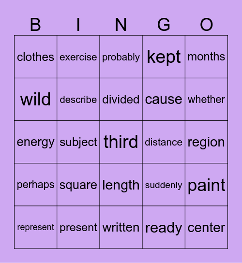 6th Grade Sight Words Bingo Card