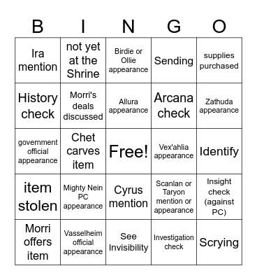 Well, It's Not The Moon... [Critical Role 3.106] Bingo Card