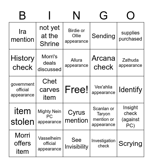 Well, It's Not The Moon... [Critical Role 3.106] Bingo Card