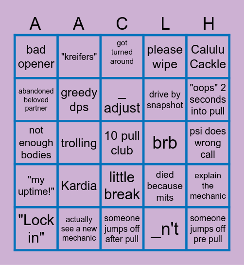 Raid Night Bingo Card