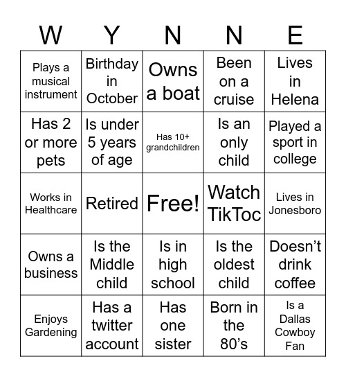 Family Reunion Bingo Card