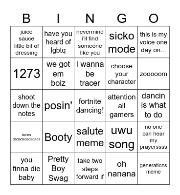 Tik Tok Bingo Card