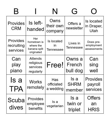 VENDOR BINGO Card