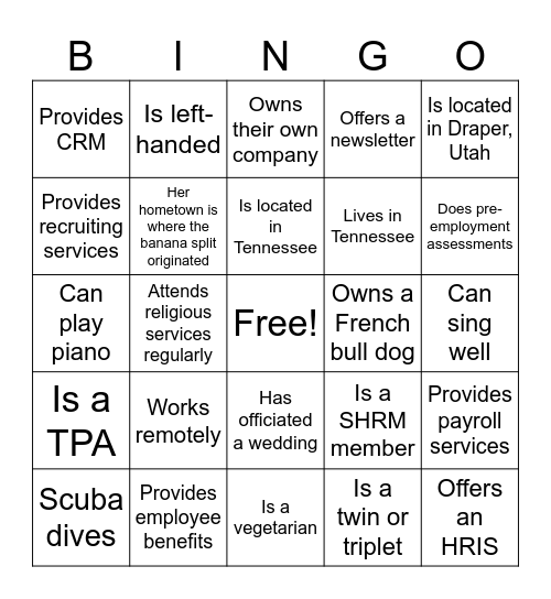 VENDOR BINGO Card