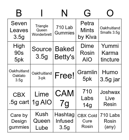 Budtender Bingo Card