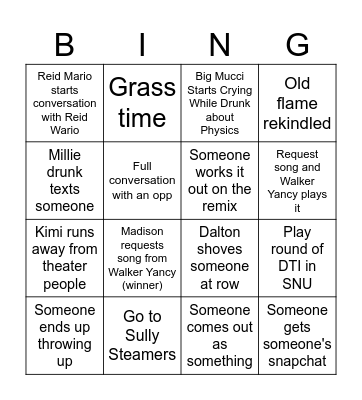 First Weekend of Row Bingo Card
