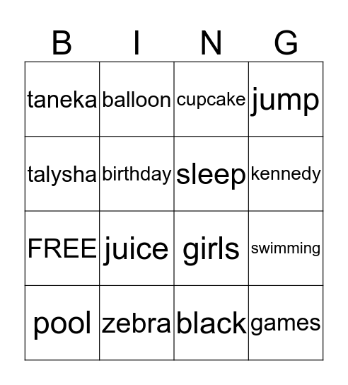 BROOKLYN'S BIRTHDAY Bingo Card