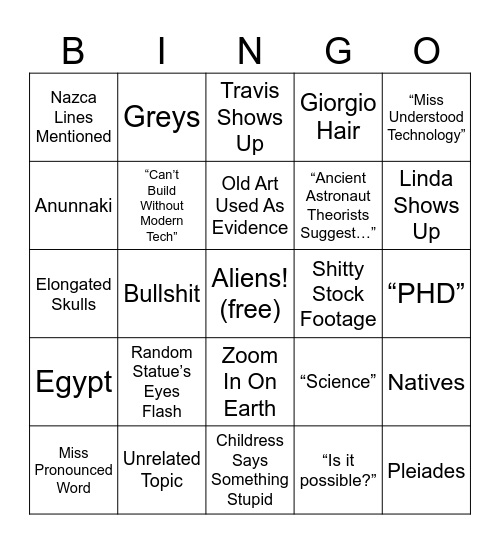 Ancient Aliens Bingo 2 Bingo Card