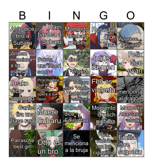 Re:Zero Bingo Card