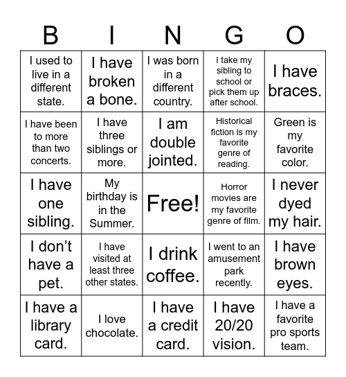 Untitled Bingo Card