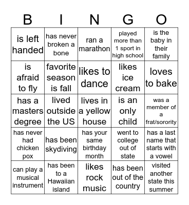 Find Someone Who... Bingo Card