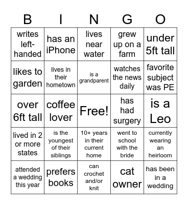 Be Our Guest Bingo Card
