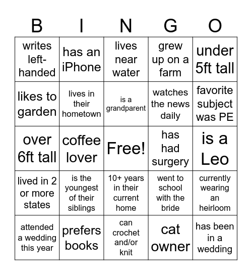 Be Our Guest Bingo Card