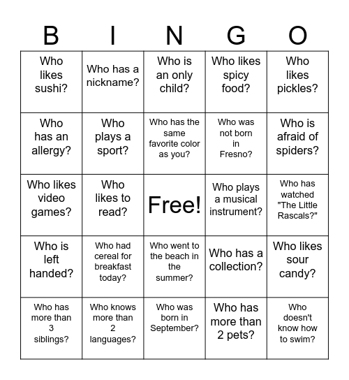 Catechism Class Bingo Card