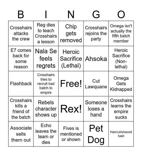 Bad Batch Predictions Bingo Card