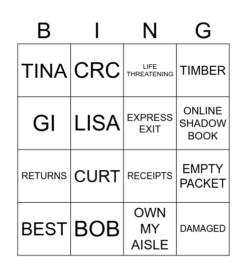 High Risk Bingo Card