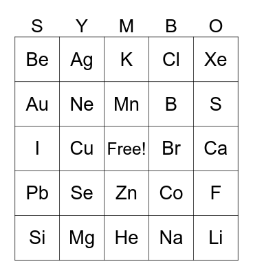 Table of Elements Bingo Card