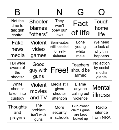 Mass Shooting Bingo Card