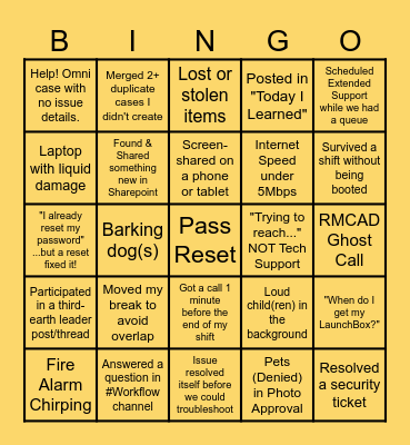 Tech Support Bingo! Bingo Card