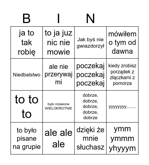 Wojtasowe bingo Card