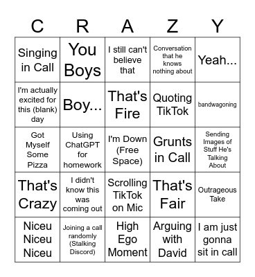 Ty Bingo Card