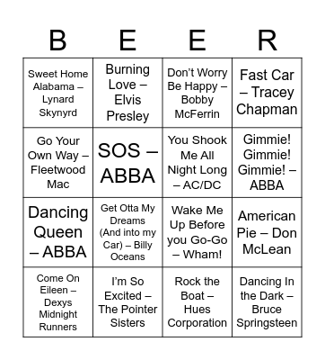 Boogie Hits Bingo Card