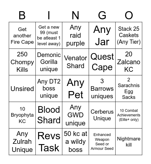 Kent Boys Bingo Card