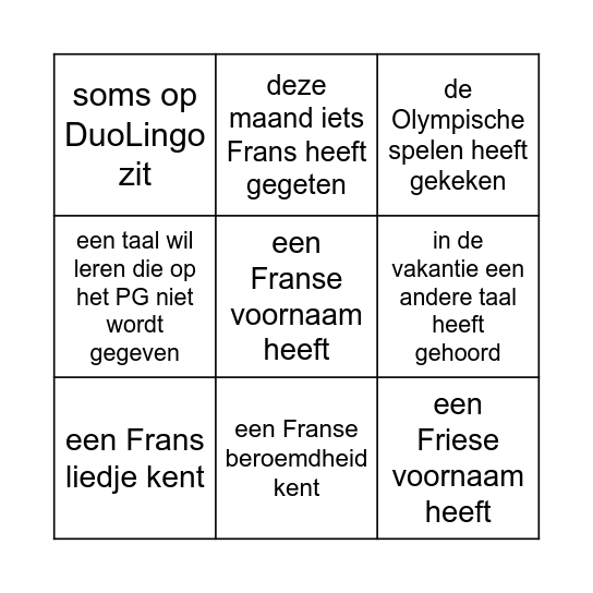 Vind iemand die ... Bingo Card