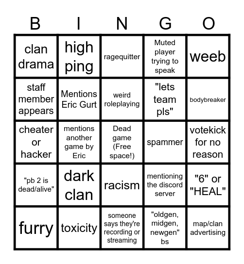 plazma burst 2/pb 2 multiplayer bingo (idk) Bingo Card