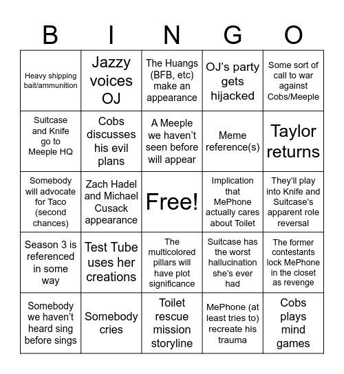 II The Movie: Part One Bingo Card