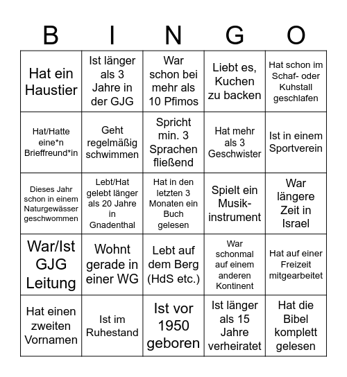 Begegnungsabend GJG & JB Bingo Card