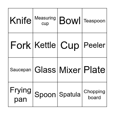 Kitchen supplies Bingo Card