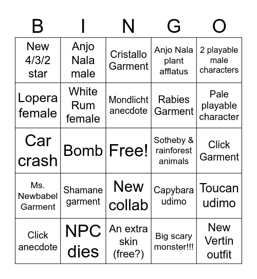 2.2 Livestream Predictions Bingo Card