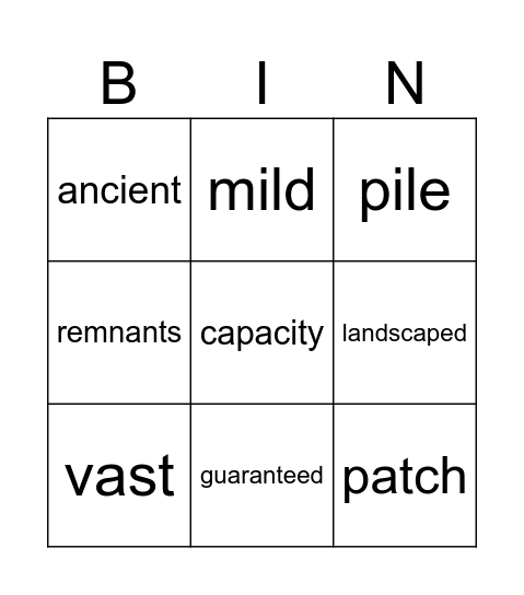 new words Bingo Card