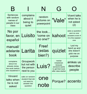 señora hernandez is still cooler than us Bingo Card