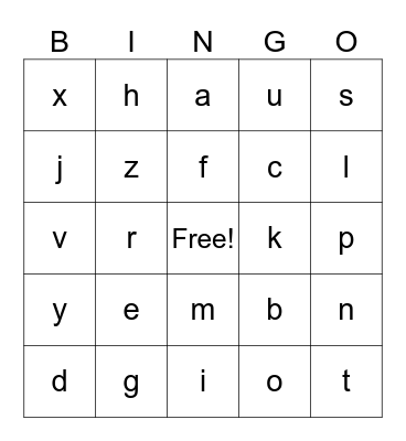 letters Bingo Card