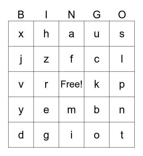 letters Bingo Card