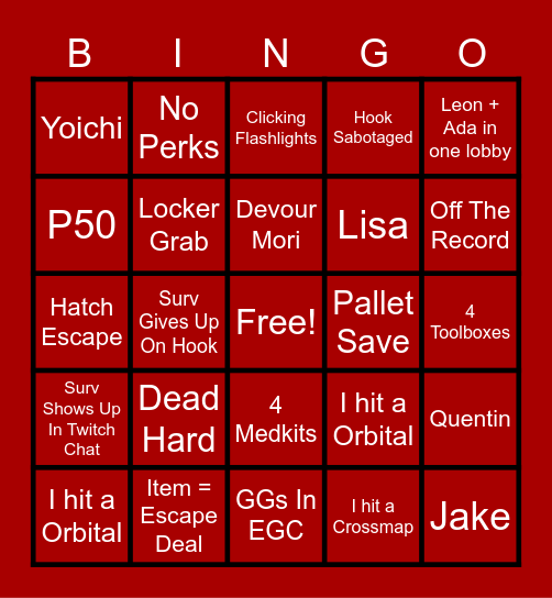 DBD Bingo Card