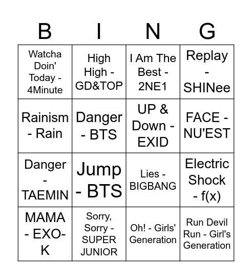 KPOP OLDSCHOOL Bingo Card