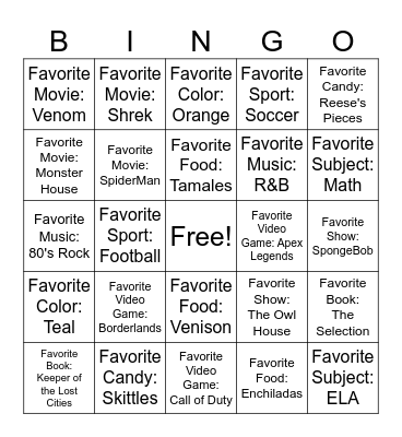 Davis Period 3 Bingo Card