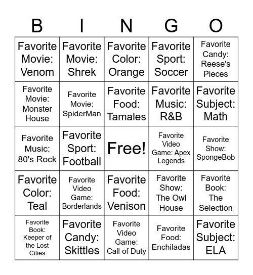 Davis Period 3 Bingo Card