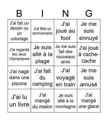 LES VACANCES D'ÉTÉ Bingo Card