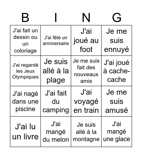 LES VACANCES D'ÉTÉ Bingo Card