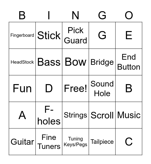Beginning Strings Bingo Card