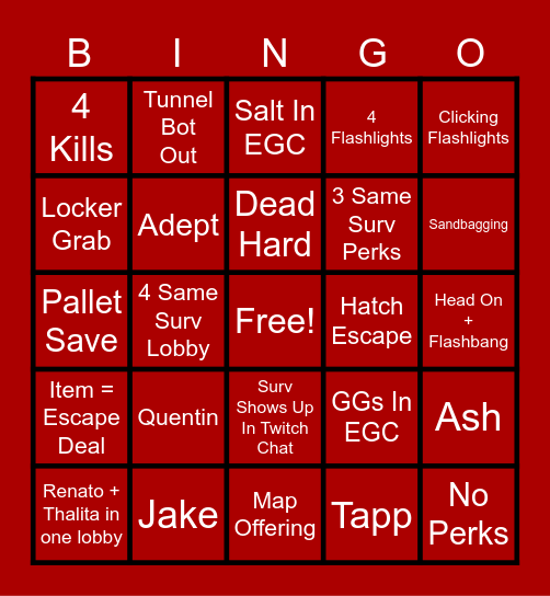 Killer DBD Bingo Card